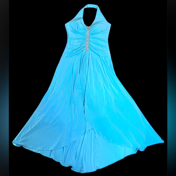 VTG 90’s Y2K Blue High Low Halter Dress L - Picture 1 of 9